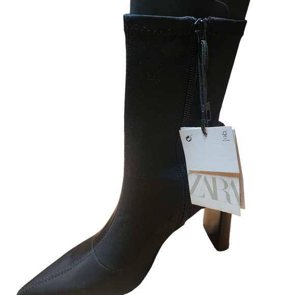 Zara FABRIC HIGH-HEEL ANKLE BOOTS Black Size 5 - Picture 10 of 11